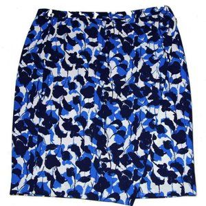 J Crew Size 8 Sapphire Navy White Print True Classic Wrap Pencil Skirt